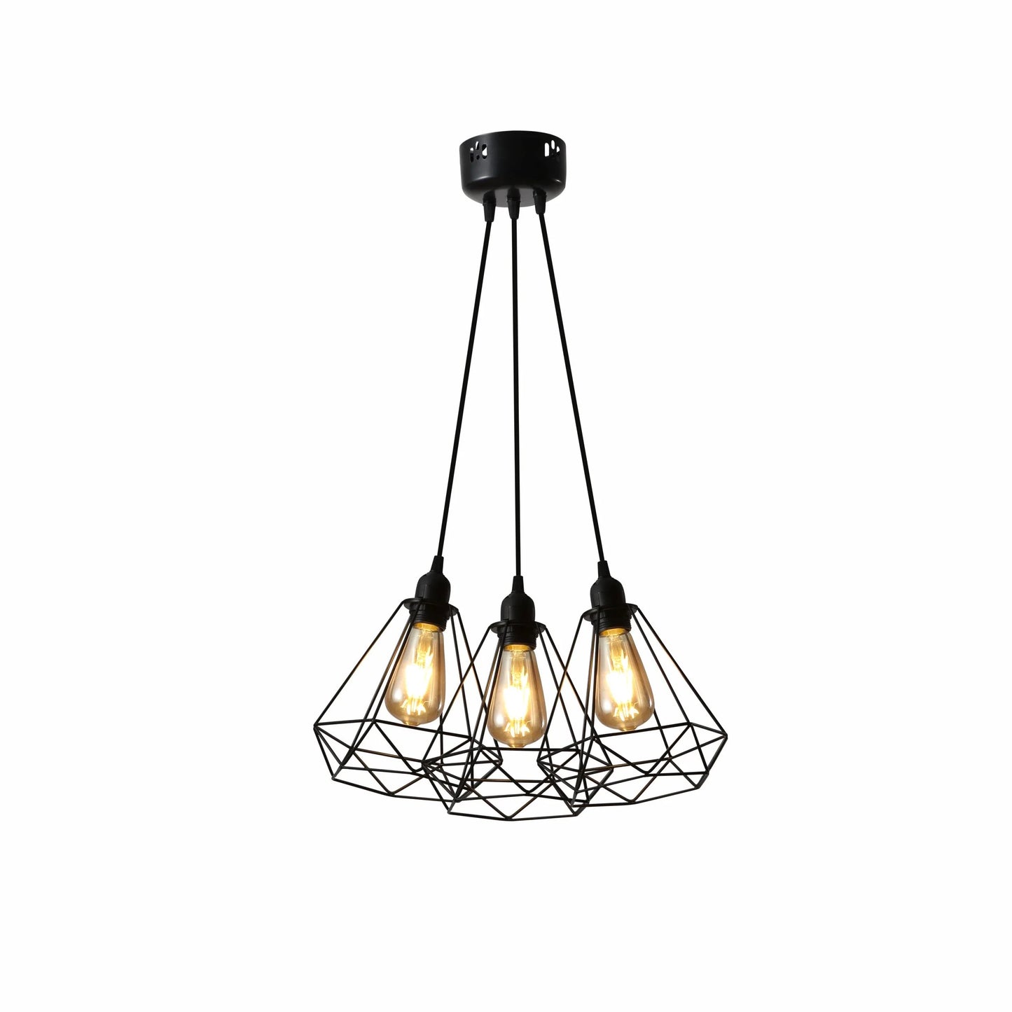 Black Metal Diamond Caged Funnel Pendant Ceiling Light E27