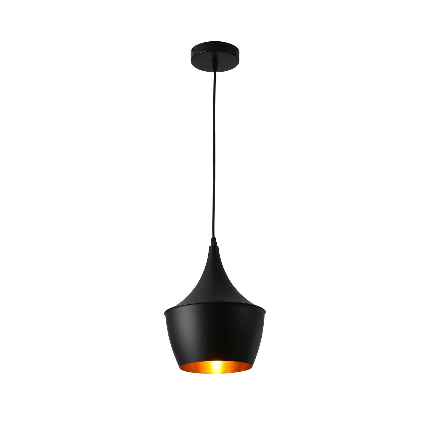 Penn Cone Schoolhouse Orient Flat Black Gold Metal Pendant Ceiling Light E27