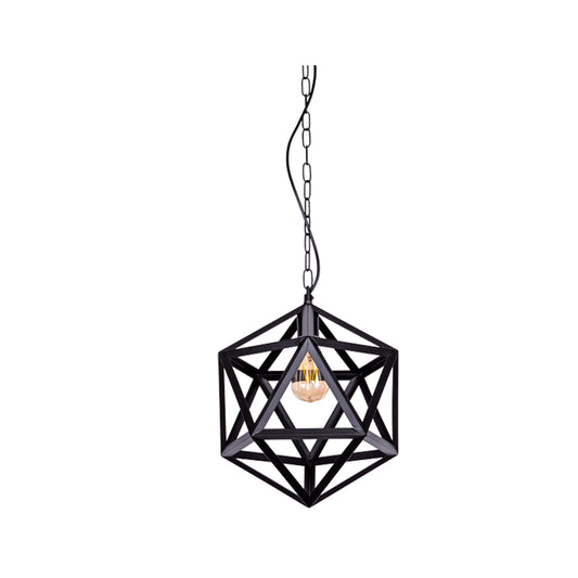 Black Metal Cage Polyhedral Pendant Ceiling Light E27