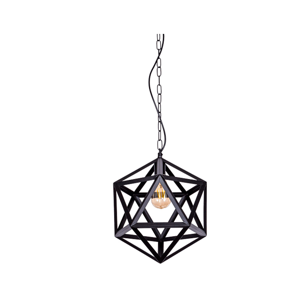 Black Metal Cage Polyhedral Pendant Ceiling Light E27