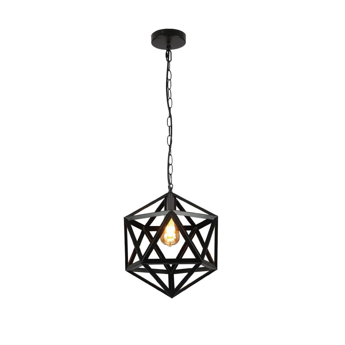 Main image of Black Metal Cage Polyhedral Pendant Ceiling Light with E27 | TEKLED 150-18098