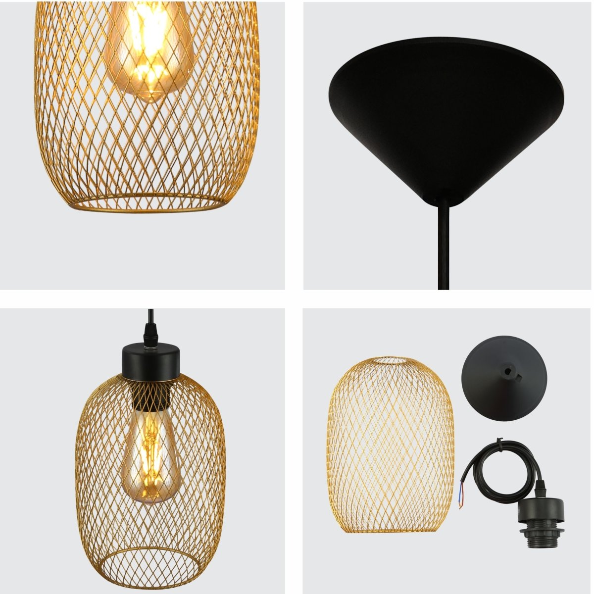 more Close shots of Mesh Cage Lantern Metal Pendant Ceiling Light E27 gold