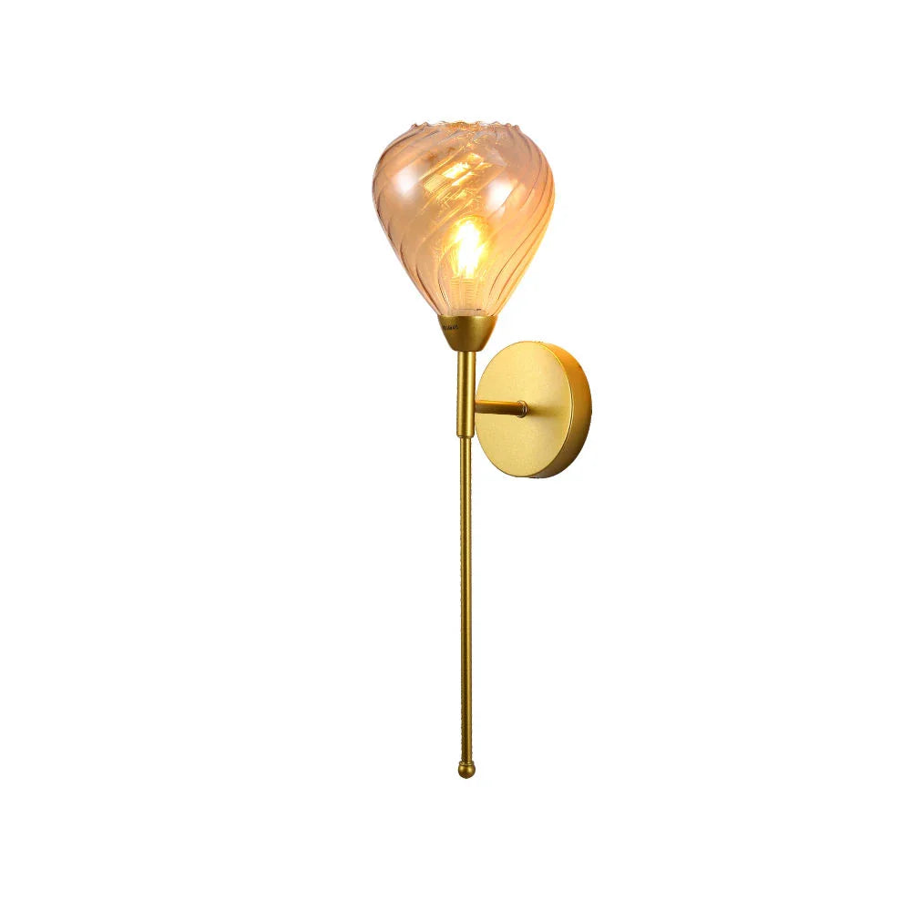 Amber Cone Patterned Glass Gold Metal Sconce Wall Light E14 Fitting