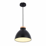 Dome Pendant Light with Wooden Accent - E27 Fitting, 40W Max, IP20