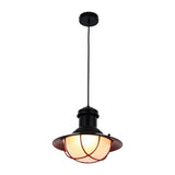 Industrial Cage Pendant Lights - Antique Brass and Black with Red Detailing