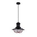 Industrial Cage Pendant Lights - Antique Brass and Black with Red Detailing