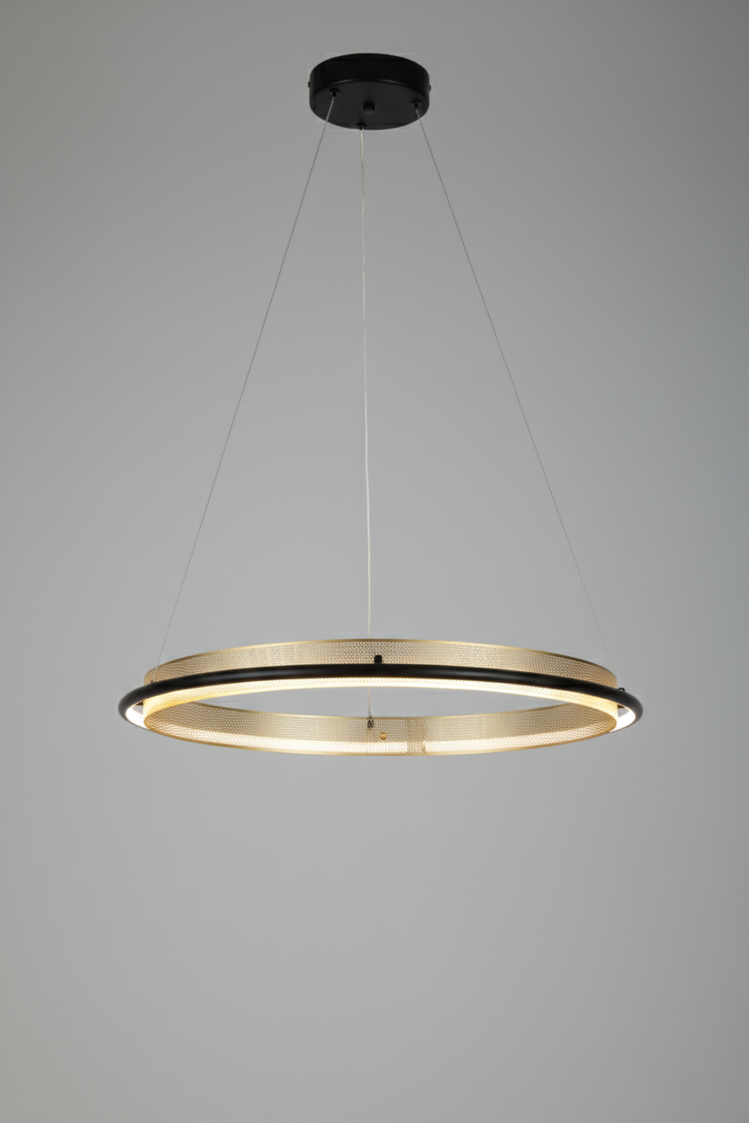 LED PENDANT LAMP BLACK+GOLD H081 D600 22W 3000K (TEKLED)