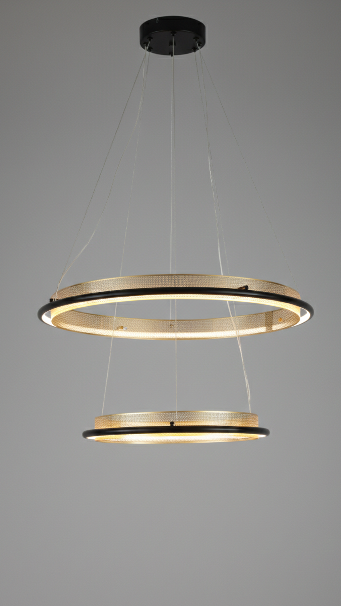 LED PENDANT LAMP BLACK+GOLD H081 D600+D400 37W 3000K (TEKLED)
