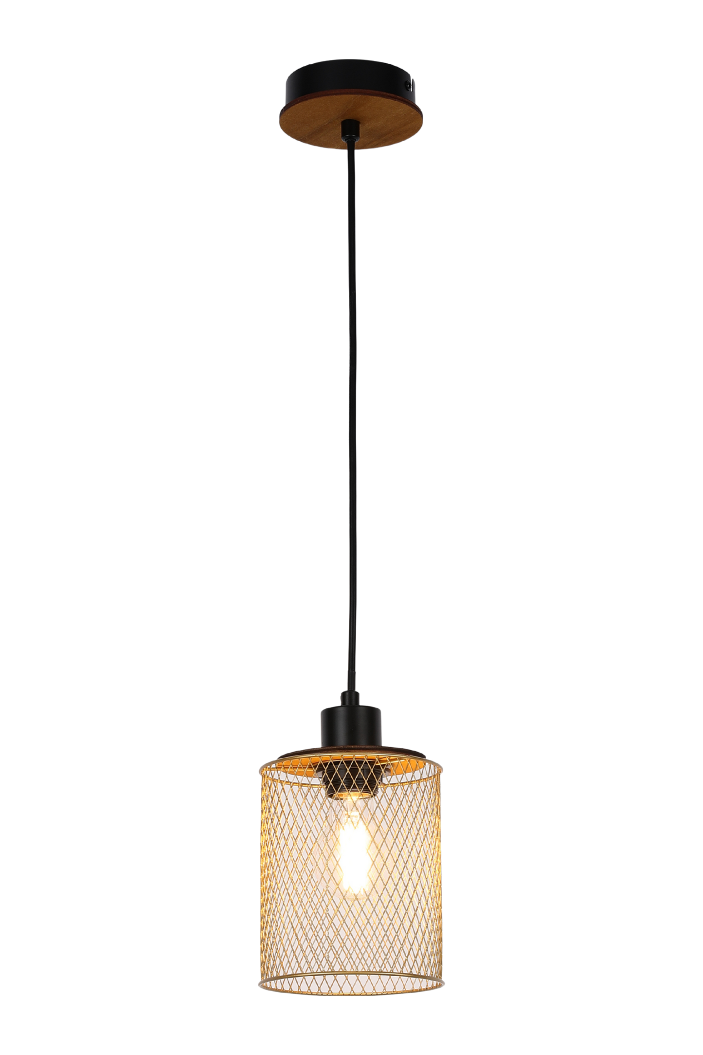 PENDANT LAMP AB1233-MP E27 BLACK+WOOD+GOLD (TEKLED)