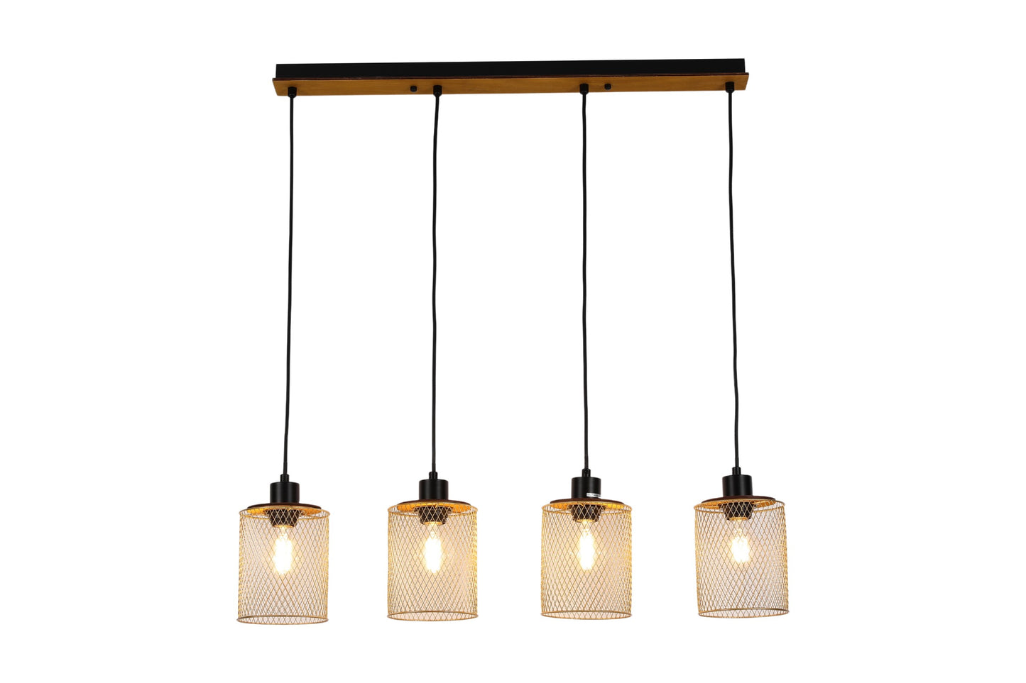 PENDANT LAMP AB1233-MP E27X4 BLACK+WOOD+GOLD (TEKLED)