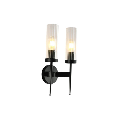 Gold Aluminium Bronze or Black Clear Reeded Cylinder Glass Joseph Fonteyn Fluted Torch Wall Sconce Light