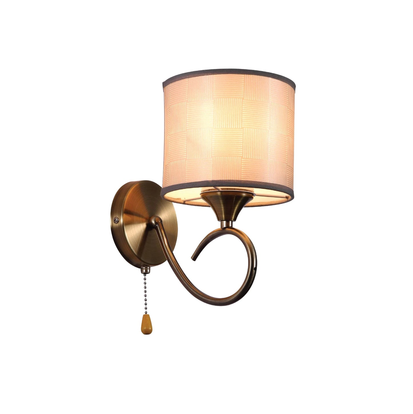 Grey Fabric Shade Antique Brass Hook Metal Vintage Retro Classic Wall Light with Pull Down Switch E27 Fitting