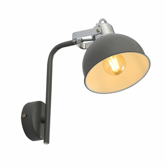 Grey Dome Shade Grey metal Body Ceiling and Wall Light E14