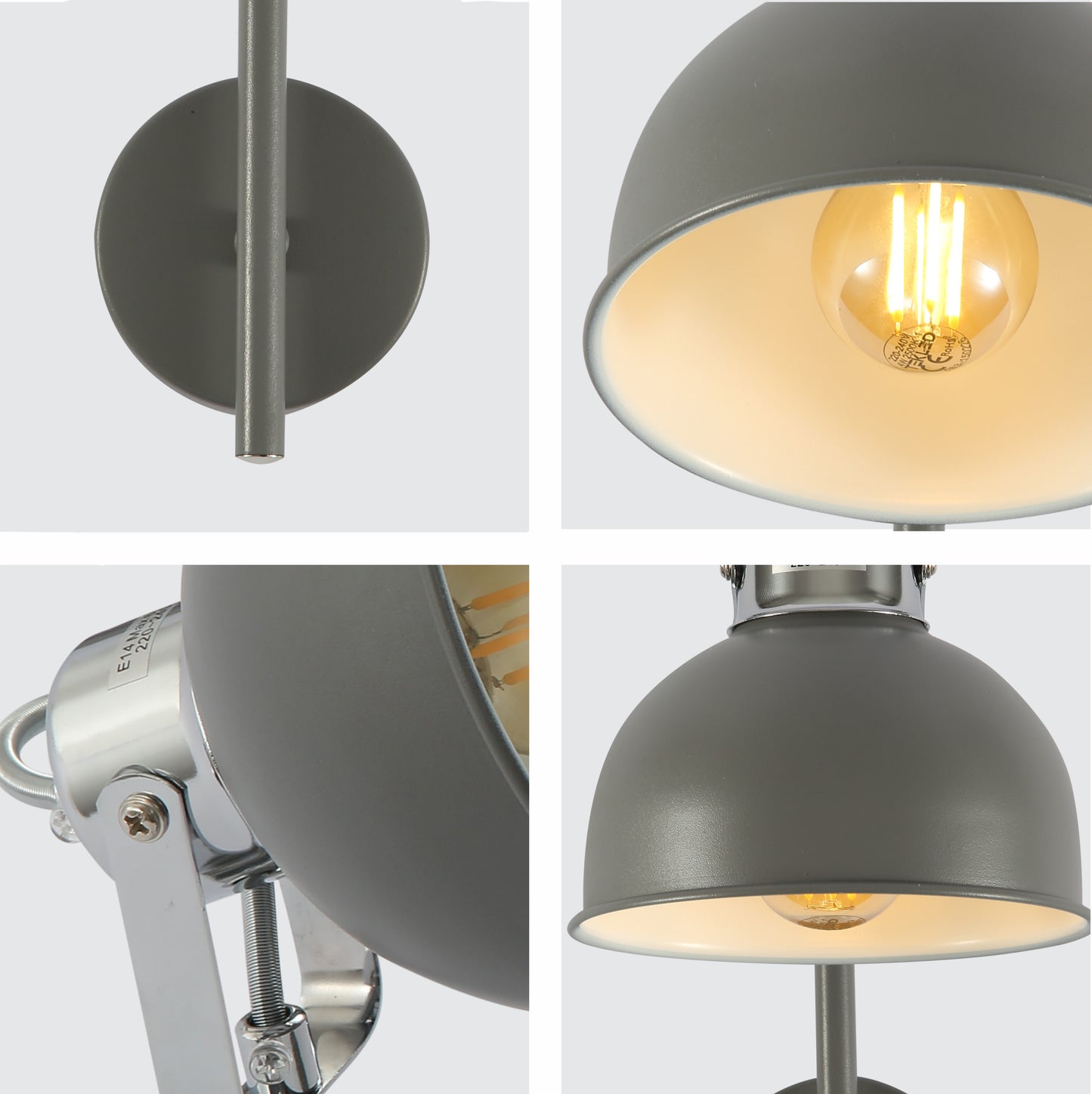 Grey Dome Shade Grey metal Body Ceiling and Wall Light E14