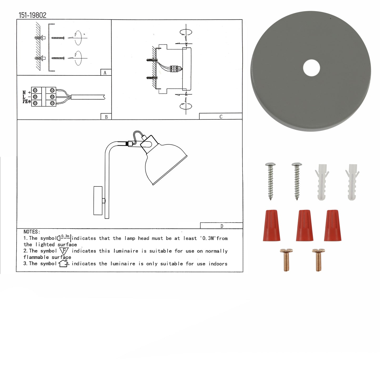 Grey Dome Shade Grey metal Body Ceiling and Wall Light E14