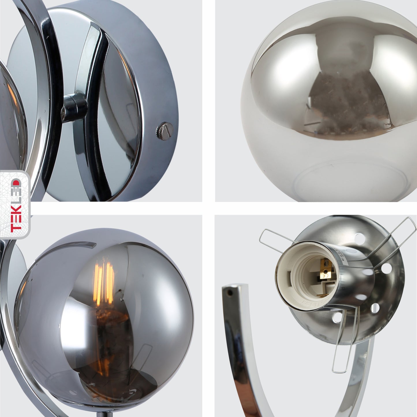 Globe Glass Gold Chrome Crescent Metal Modern Wall Light E27