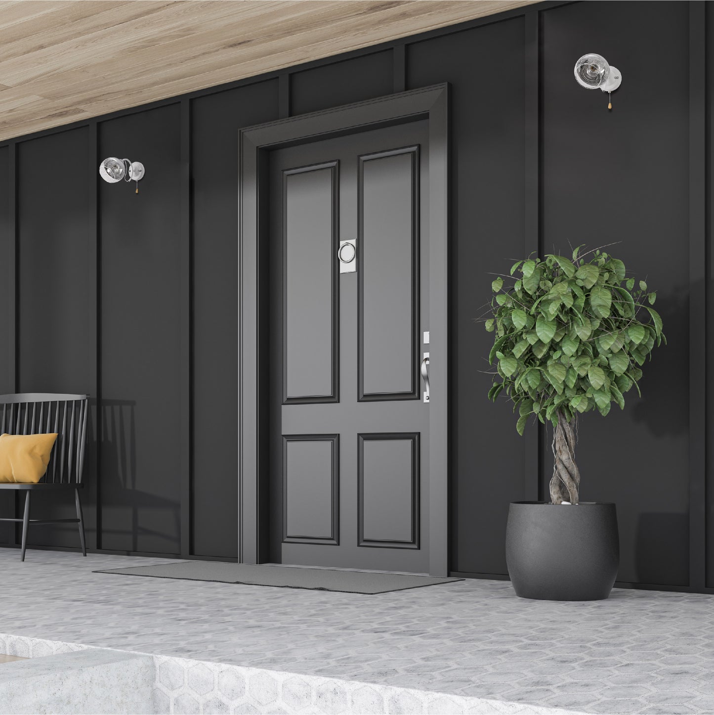Black-Chrome | White Metal Partial Mirror Cone Glass Wall Light E27 Pull Down Switch
