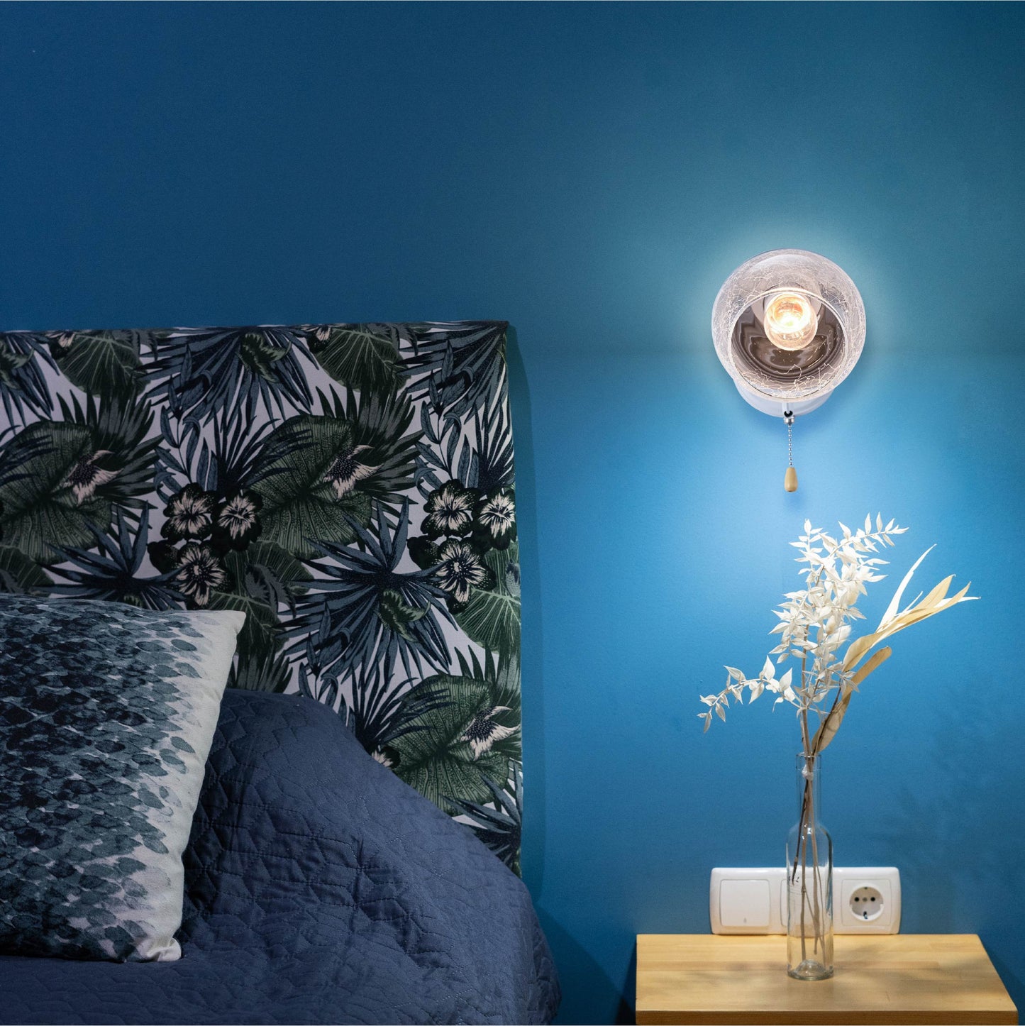Black-Chrome | White Metal Partial Mirror Cone Glass Wall Light E27 Pull Down Switch