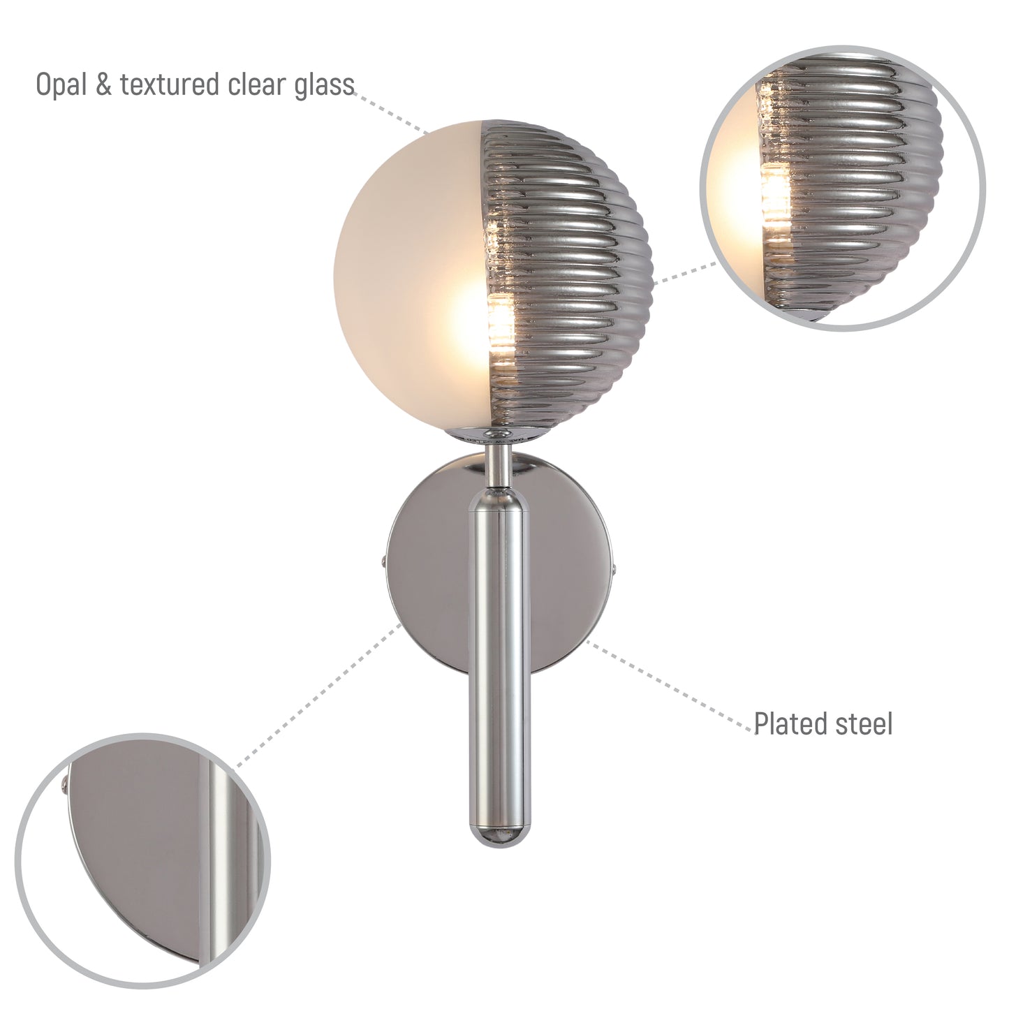 Minimal Striped Reeded Clear-Opal Globe Wall Light