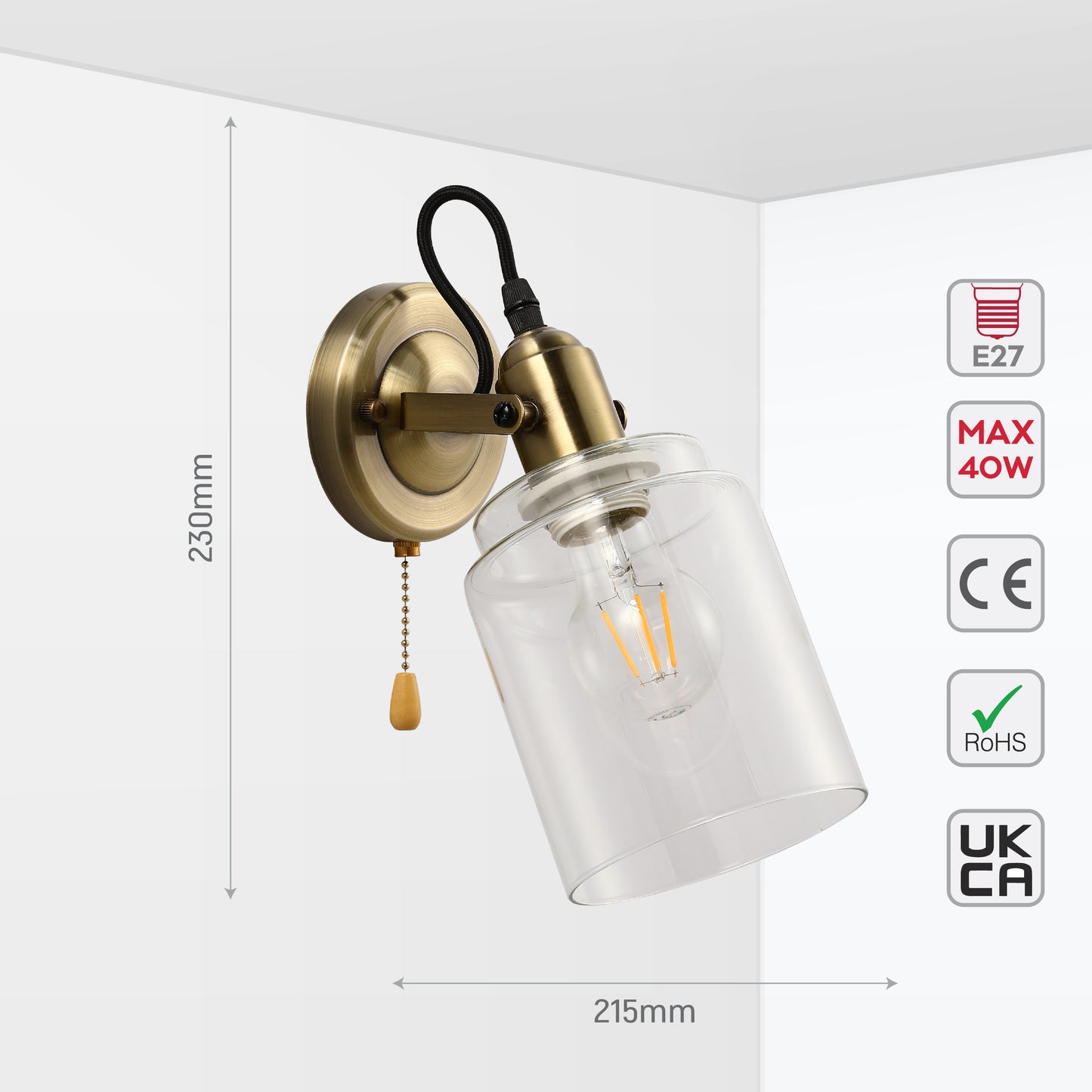 Wall Lamp Antique Wall Lampss Wall Light Clear Glass E27 Max60W (TEKLED)