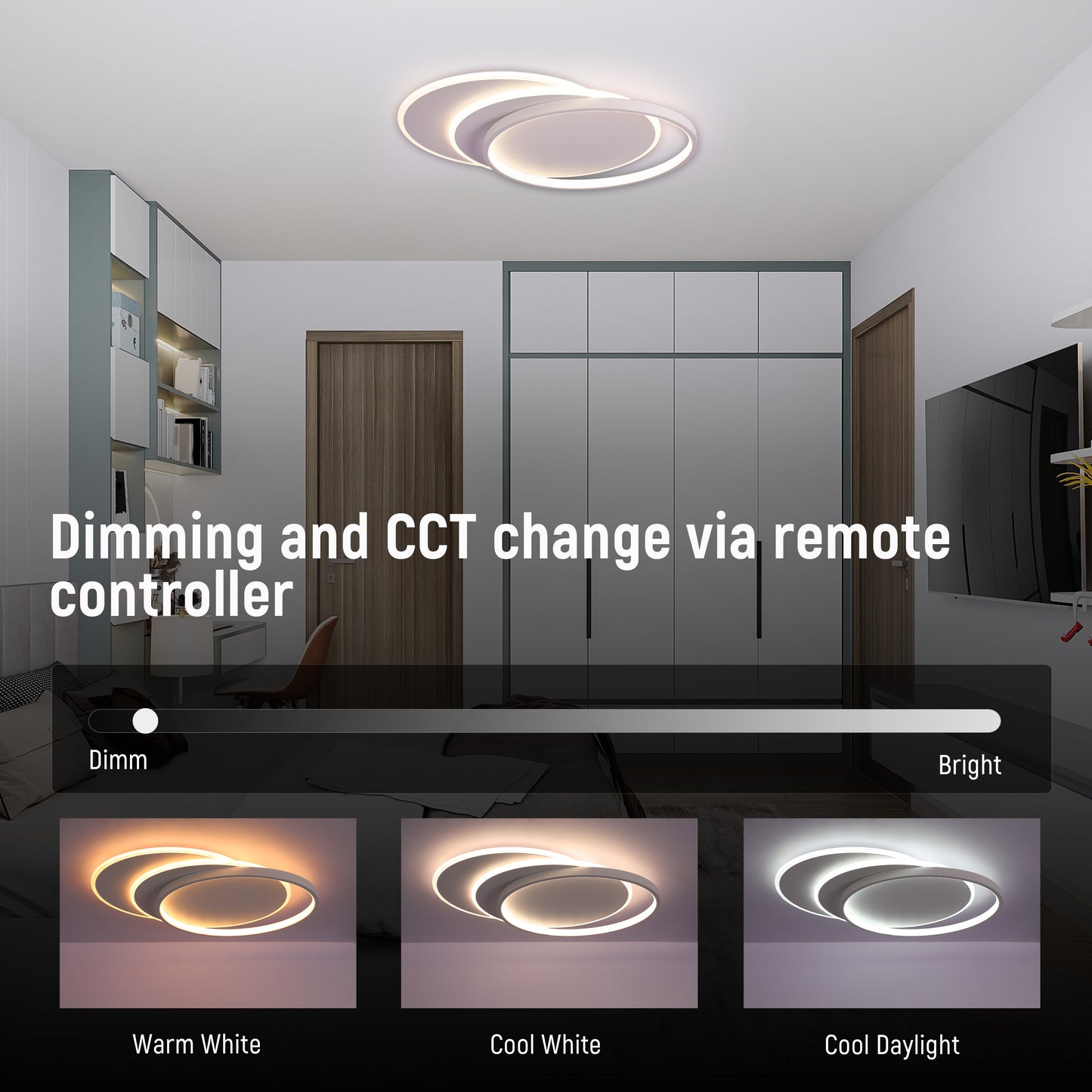 Dimmable CCT Tunable Overlapping Tray LED Ceiling Light with Remote for Bedrooms & Living Rooms