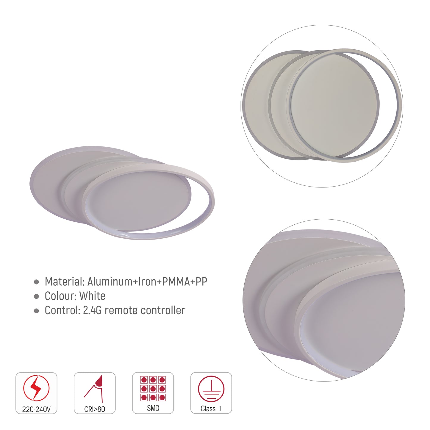 Dimmable CCT Tunable Overlapping Tray LED Ceiling Light with Remote for Bedrooms & Living Rooms