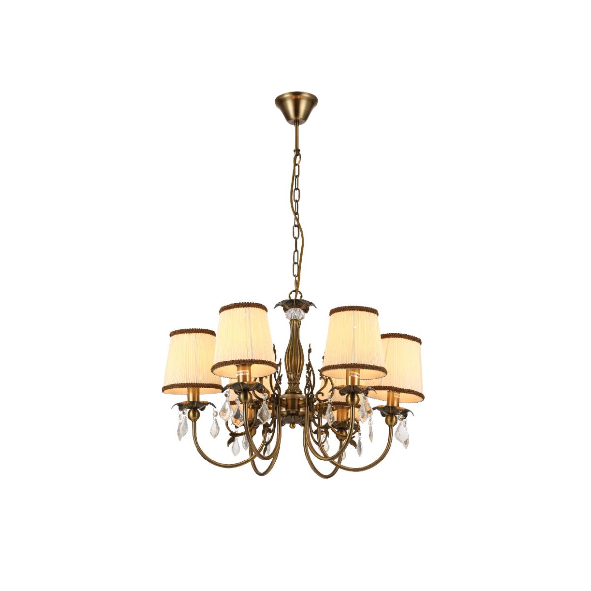 Antique Brass Finishing Metal Body Off White Shade Candle Vintage Crystal Ceiling Light E14