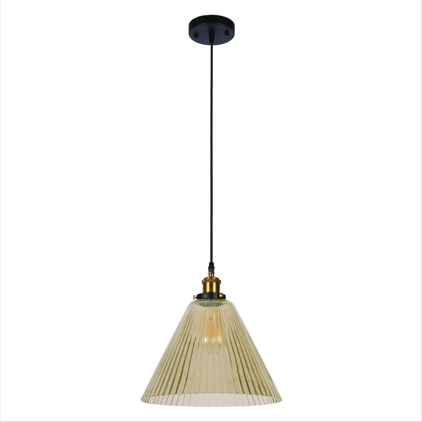 Amber Glass Cone Funnel Reeded Fluted Striped Pendant Ceiling Light E27
