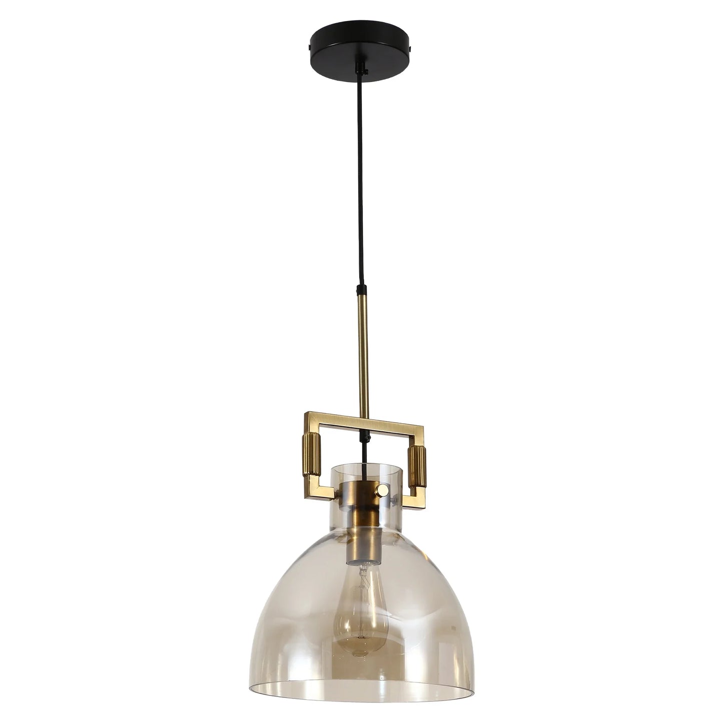 Amber Globe Funnel Dome Glass Gold Metal Body Ceiling Pendant Light