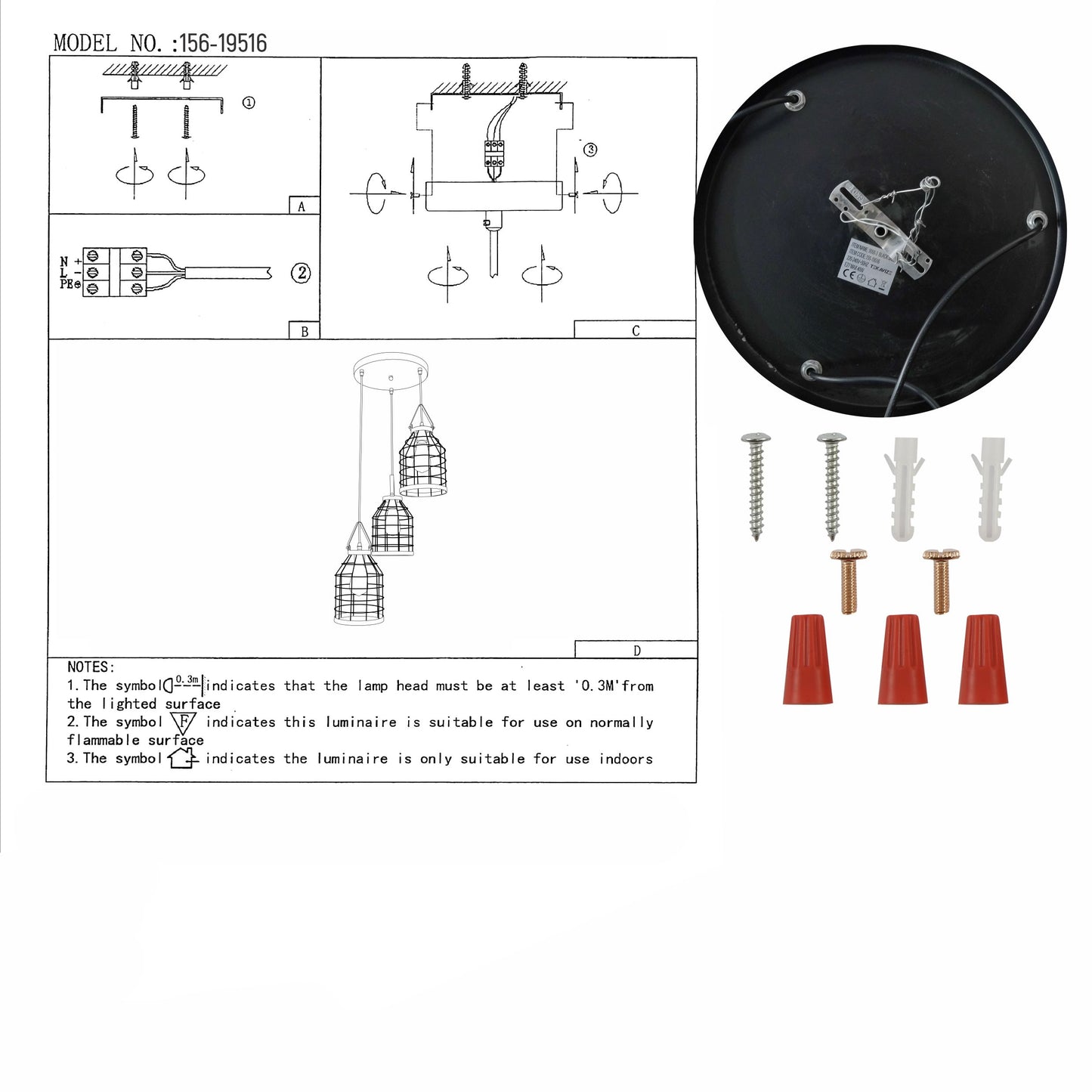 Chandelier 9068-3 3*E27 BLACK (TEKAVIZE)