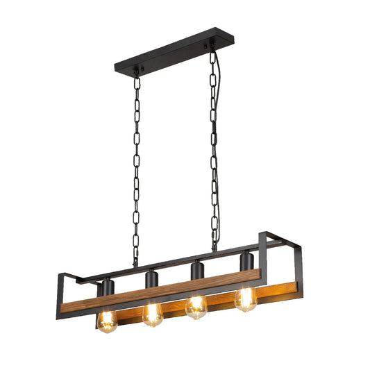Black Metal Wood Cuboid Island Chandelier Ceiling Light E27