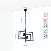 Black 4 Rectangle Chandelier Pendant Ceiling Light E27