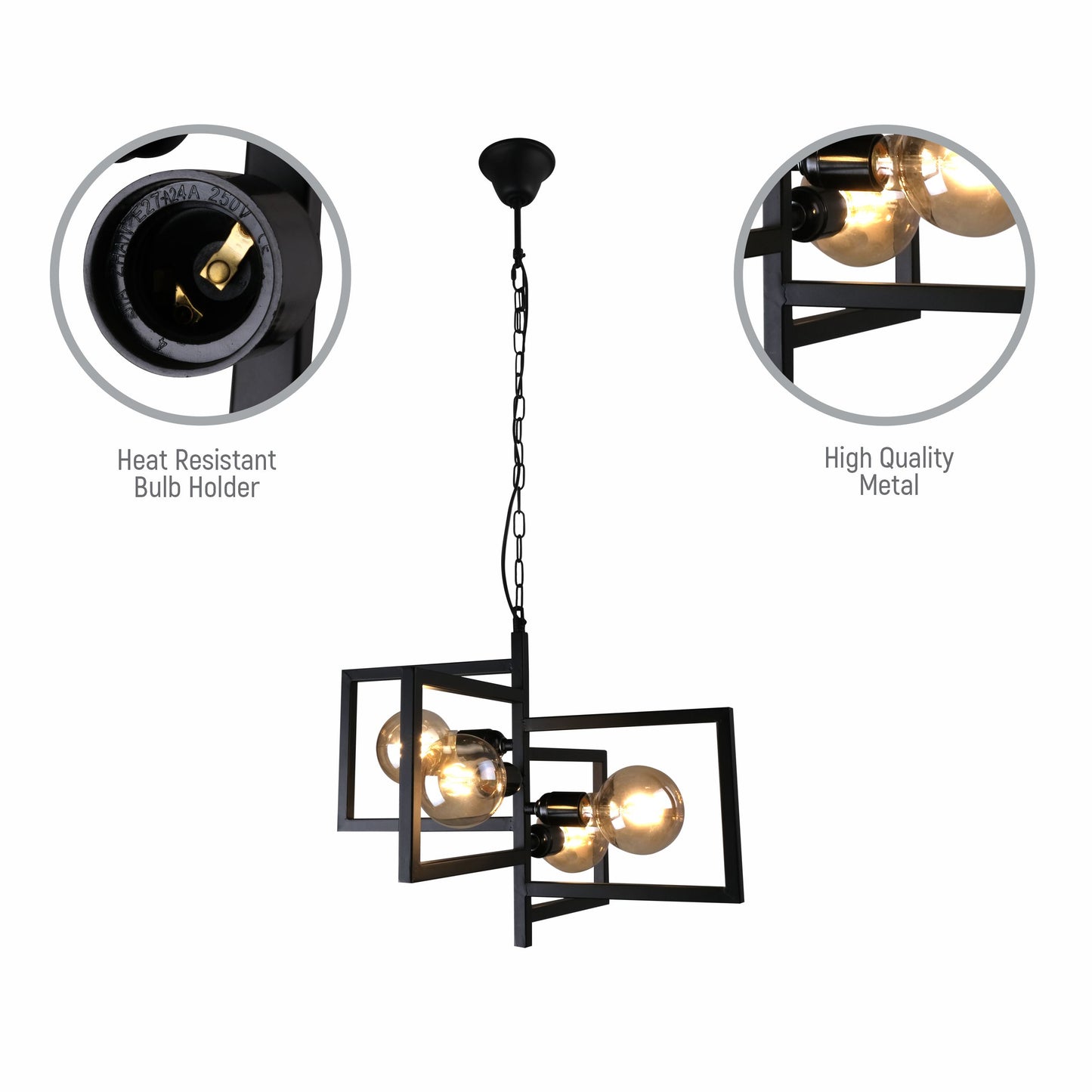 Black 4 Rectangle Chandelier Pendant Ceiling Light E27