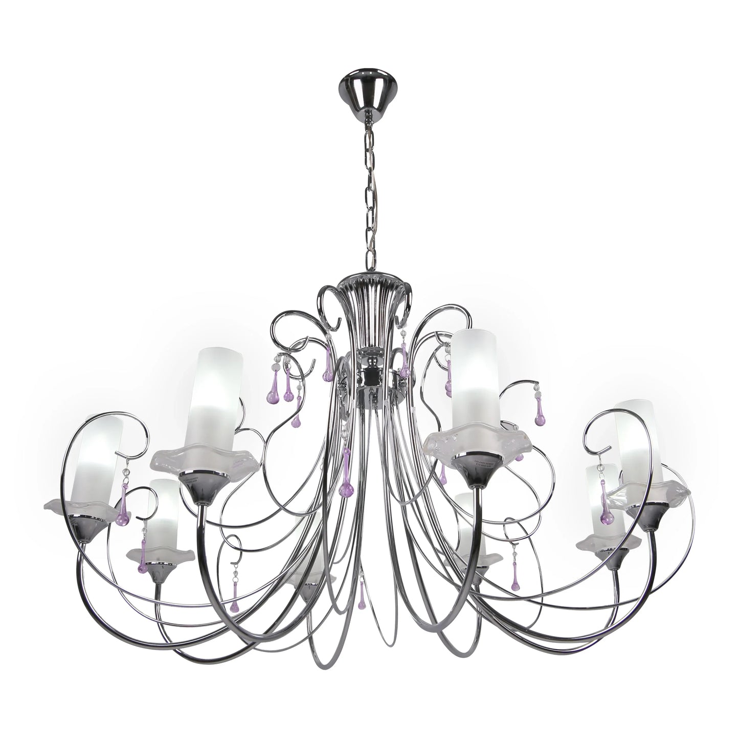 Opal Cylinder Glass Chrome Candle Metal Arm Ceiling Chandelier Light E14