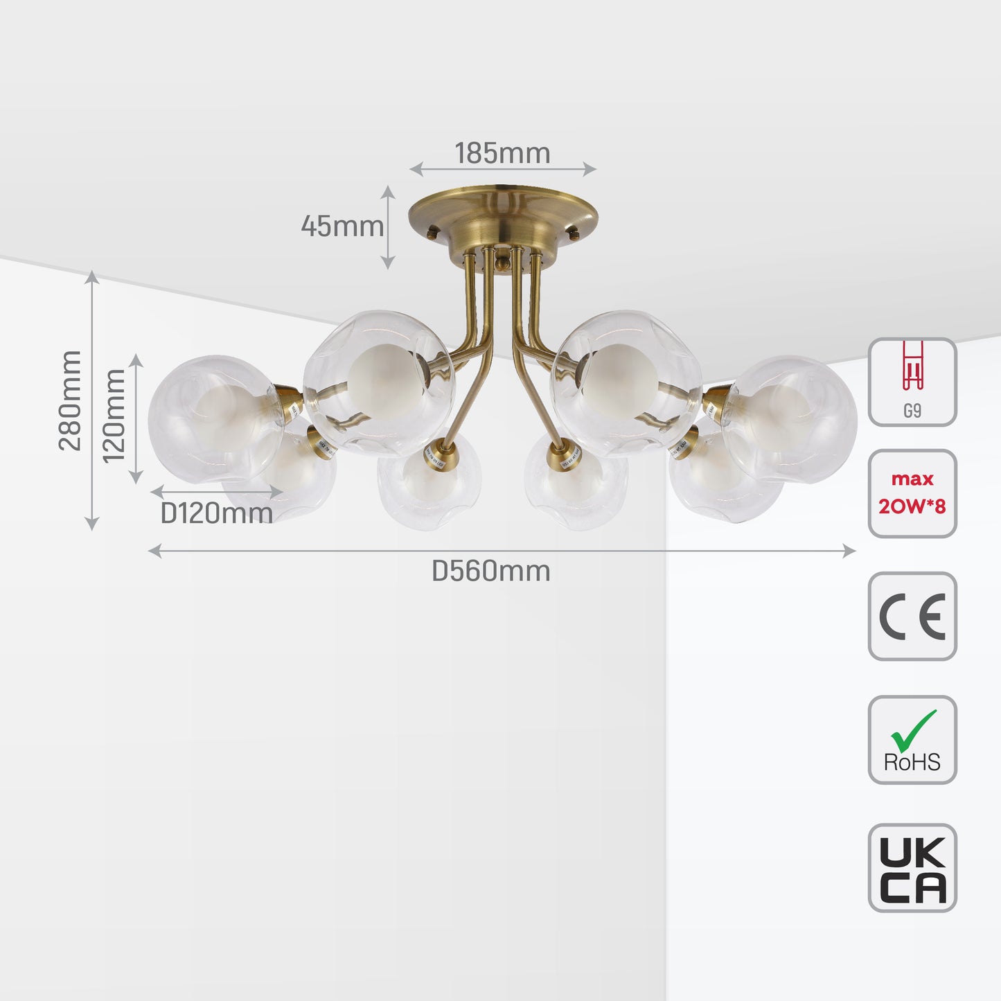 Chandelier HFX0263-8 8xG9 AB (TEKAVIZE)