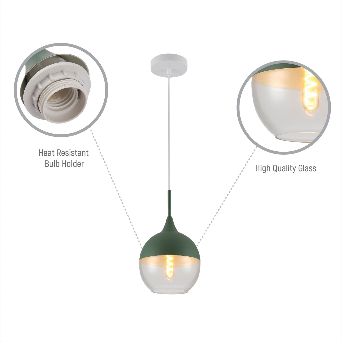 Macaron Salmon Pink-Olive Green-Mustard Yellow Dome Glass Pendant Ceiling Light E27 Fitting
