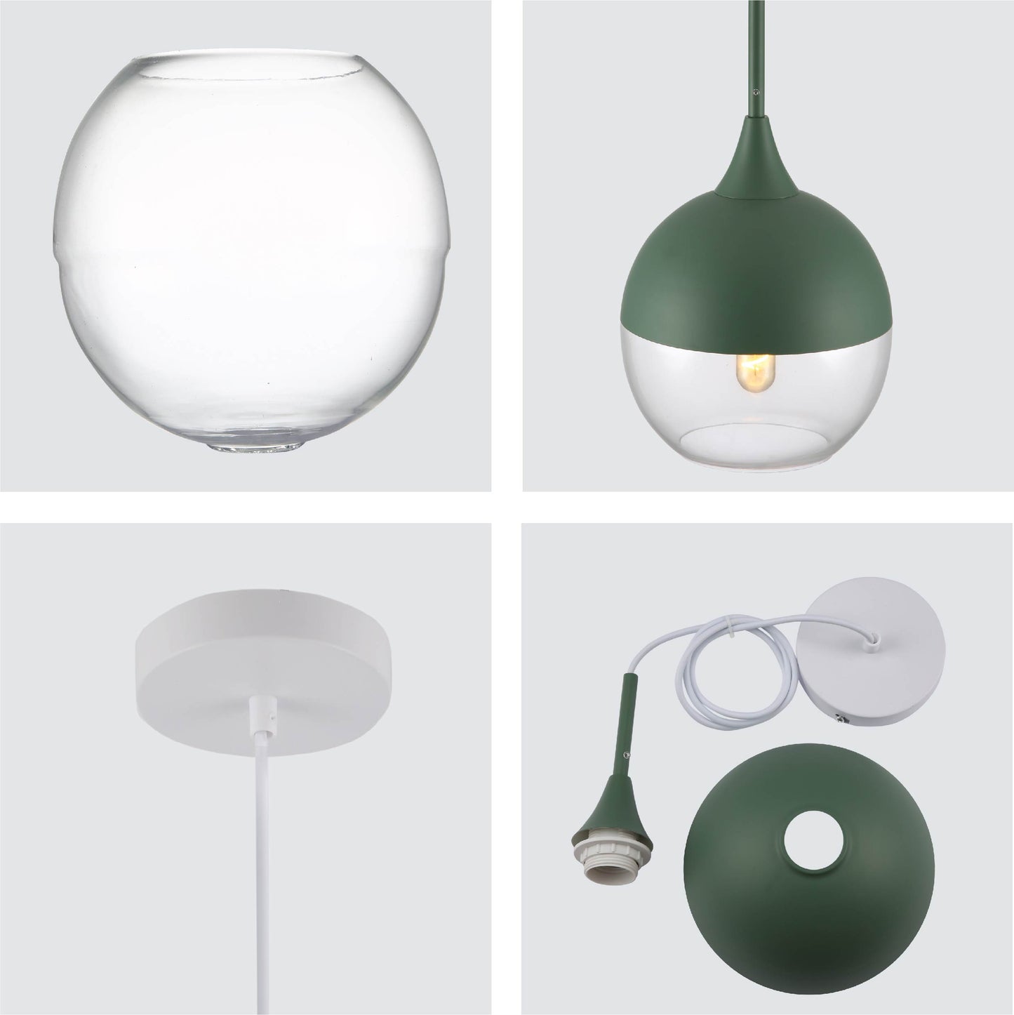 Macaron Salmon Pink-Olive Green-Mustard Yellow Dome Glass Pendant Ceiling Light E27 Fitting