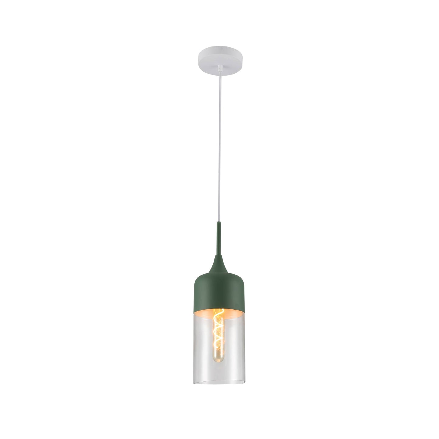 Macaron Salmon Pink-Olive Green-Mustard Yellow Cylinder Glass Pendant Ceiling Light E27 Fitting