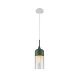 Macaron Salmon Pink-Olive Green-Mustard Yellow Cylinder Glass Pendant Ceiling Light E27 Fitting