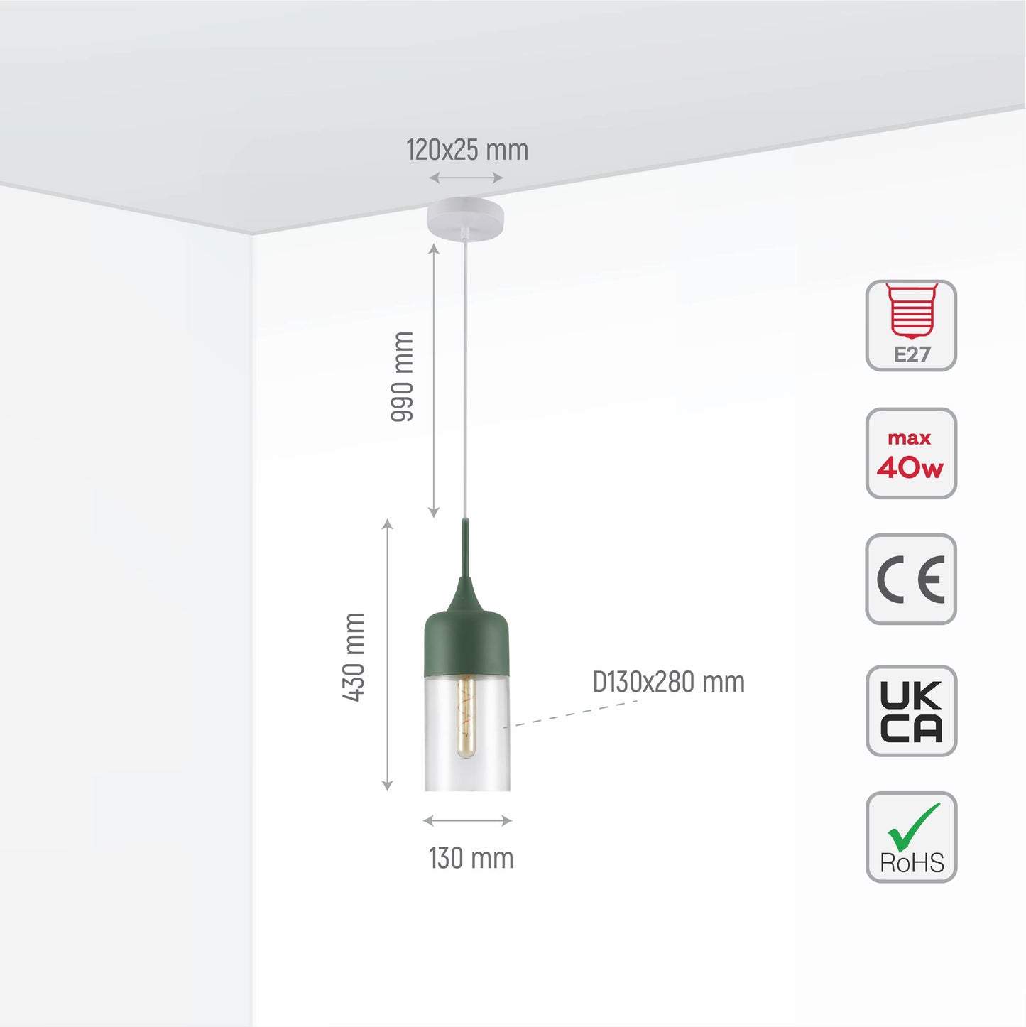 Macaron Salmon Pink-Olive Green-Mustard Yellow Cylinder Glass Pendant Ceiling Light E27 Fitting