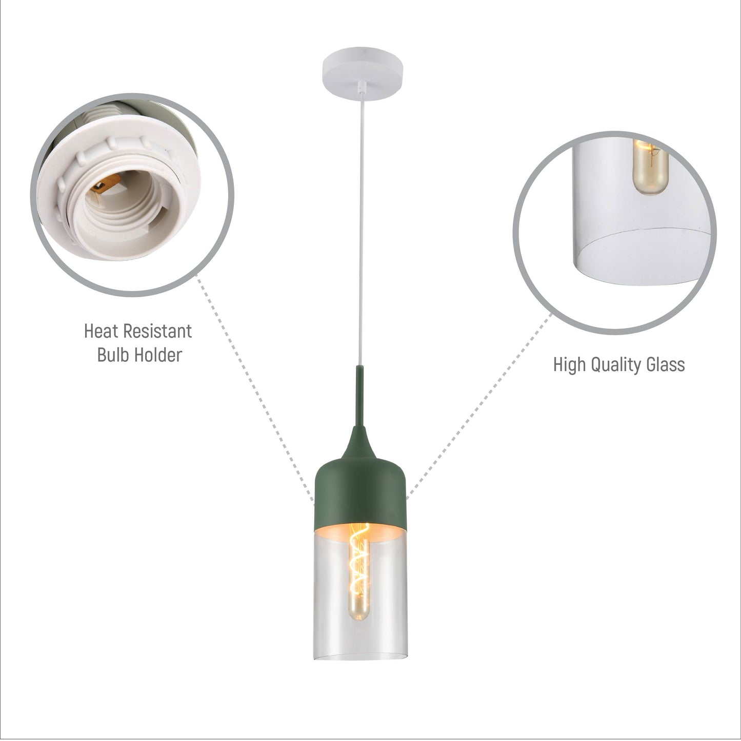 Macaron Salmon Pink-Olive Green-Mustard Yellow Cylinder Glass Pendant Ceiling Light E27 Fitting