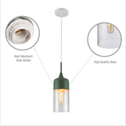 Macaron Salmon Pink-Olive Green-Mustard Yellow Cylinder Glass Pendant Ceiling Light E27 Fitting