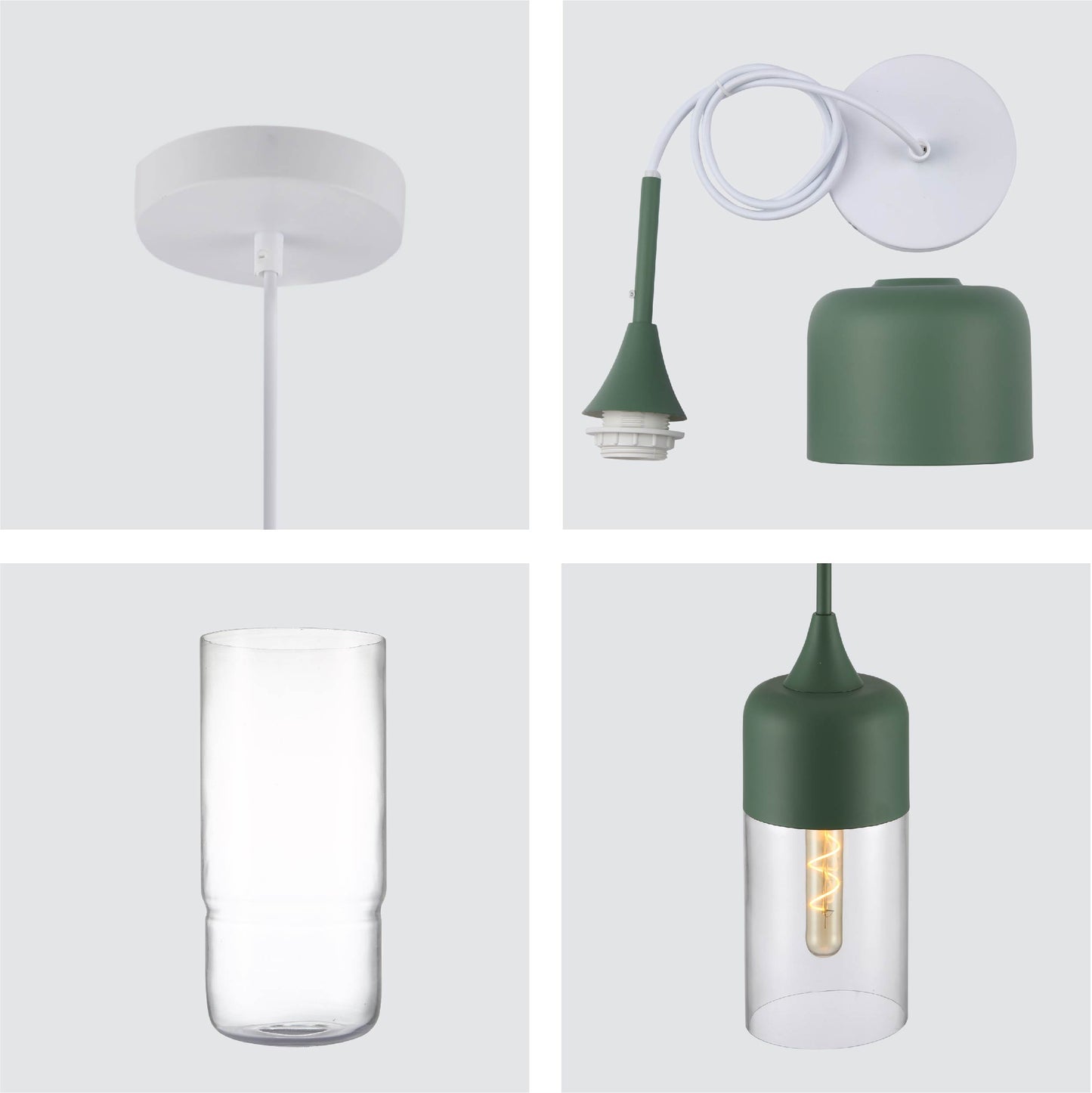 Macaron Salmon Pink-Olive Green-Mustard Yellow Cylinder Glass Pendant Ceiling Light E27 Fitting