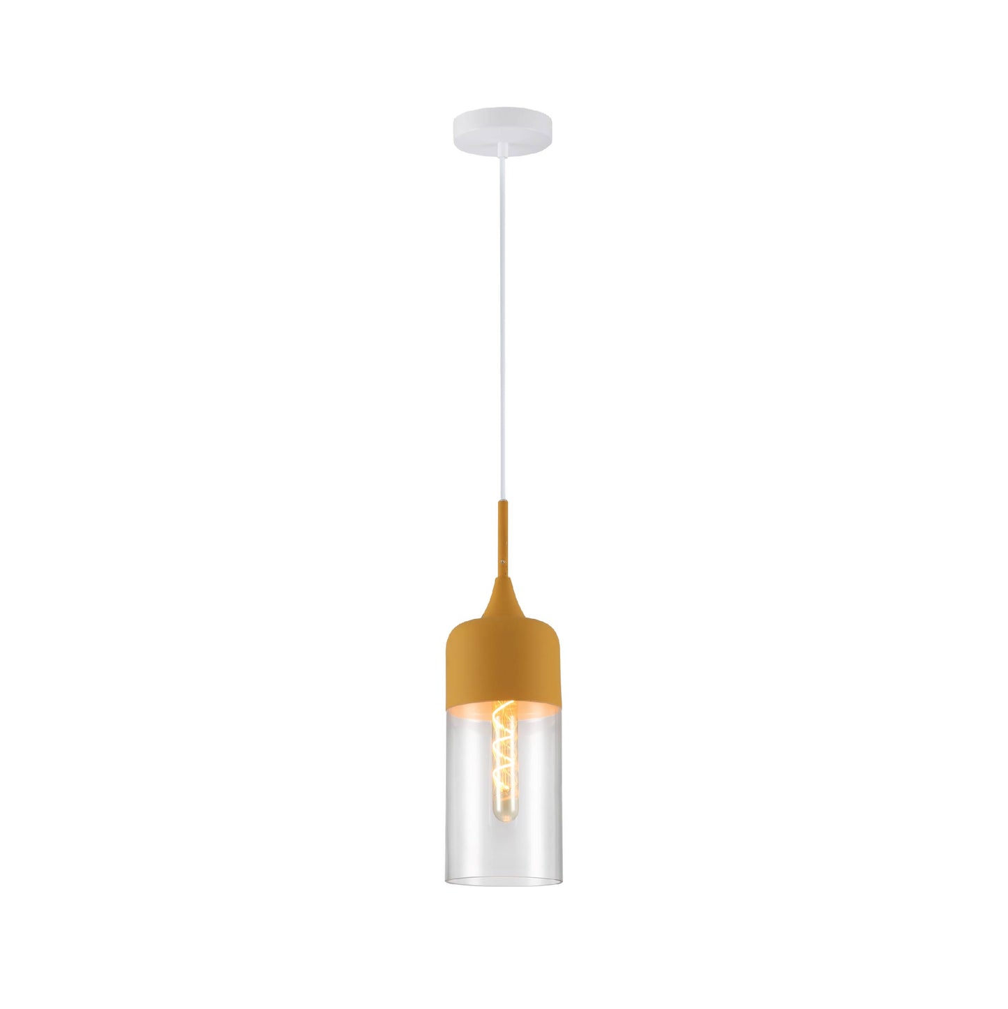 Macaron Salmon Pink-Olive Green-Mustard Yellow Cylinder Glass Pendant Ceiling Light E27 Fitting