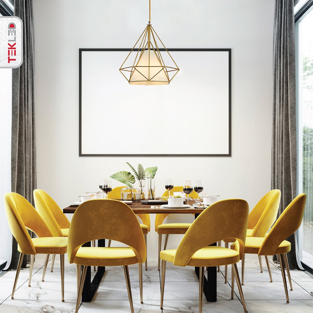 Opal Shade Wired Geometric Cage Pendant Ceiling Light