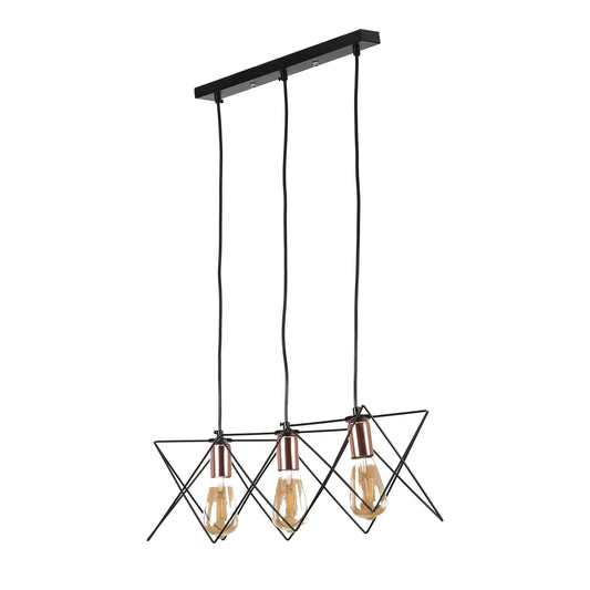 Star Cage Pendant Light with Rose Gold Accent and Black Metal Frame