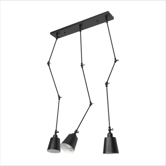 Black Metal Hinged Cone Pendant Ceiling Light 3xE27