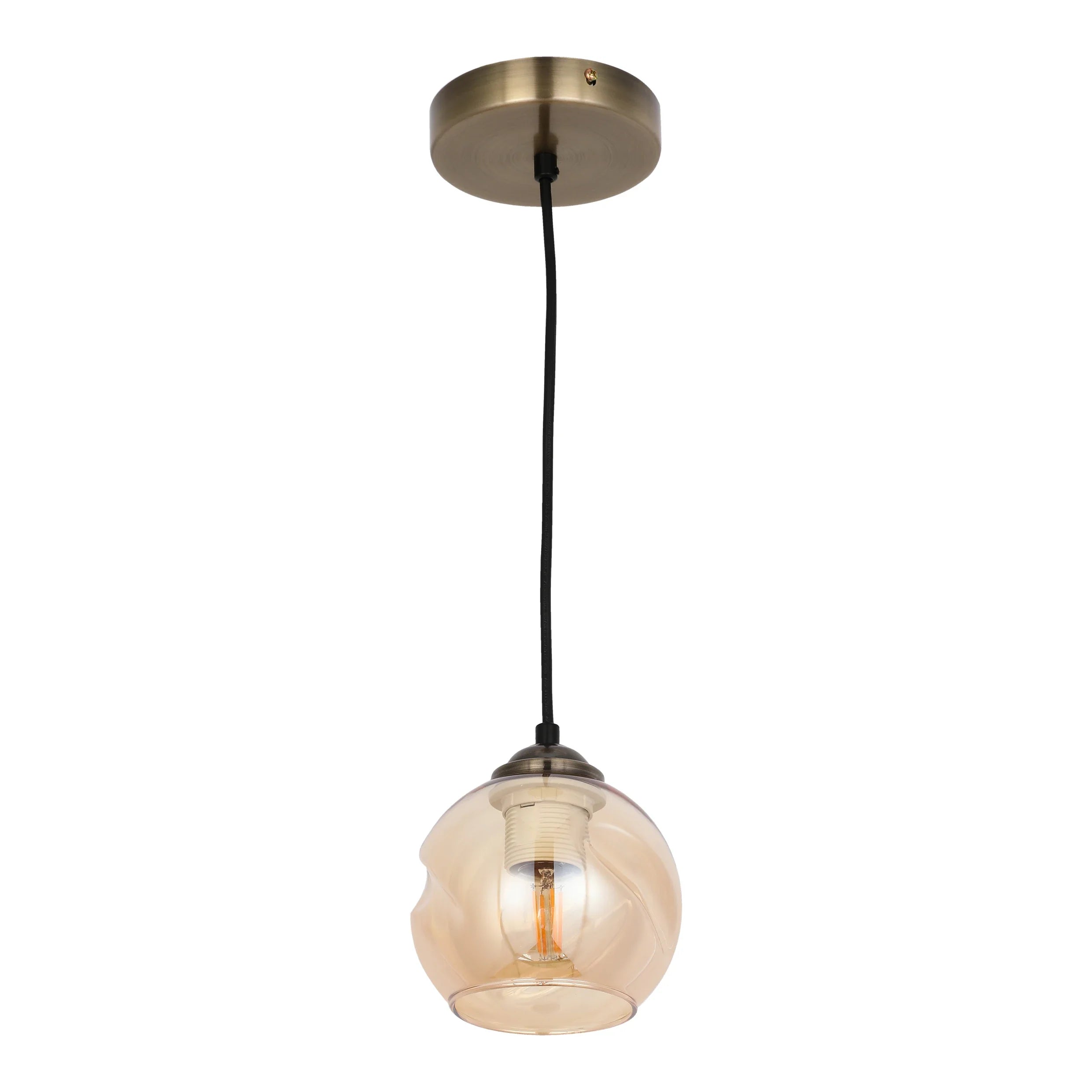Amber Glass Dome Antique Brass Metal Pendant Ceiling Light E27