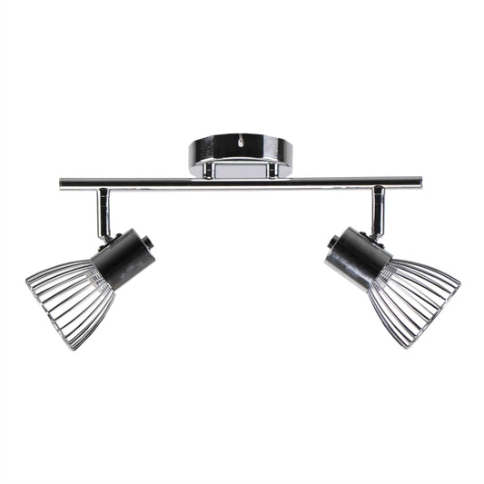 Silver Cage Shade Chrome Body Semi Flush Ceiling and Wall Light E14