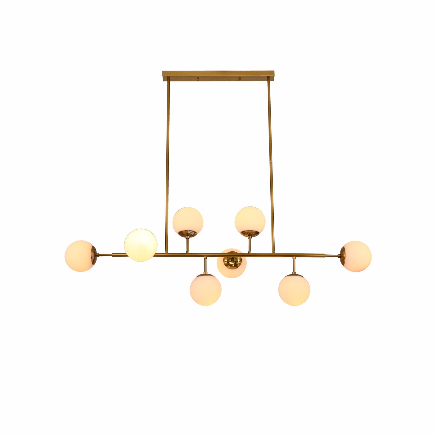 Modern Molecule Style Amber Smoky Opal Glass Globe Gold Black Metal Body Island Chandelier Ceiling Light